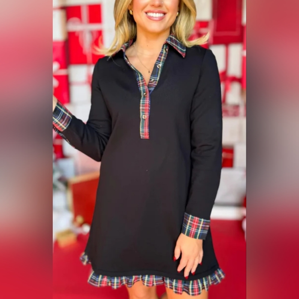 Women's Dress SSYS Tartan Plaid trim Black S or M stylish and versatile